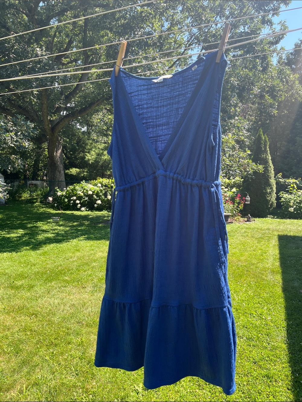 Max Studio Blue Drawstring Waist Mini Dress